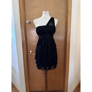 Deb Y2K One Shoulder Ruffle Mini Dress With Sequins Teen Size M Dance Formal